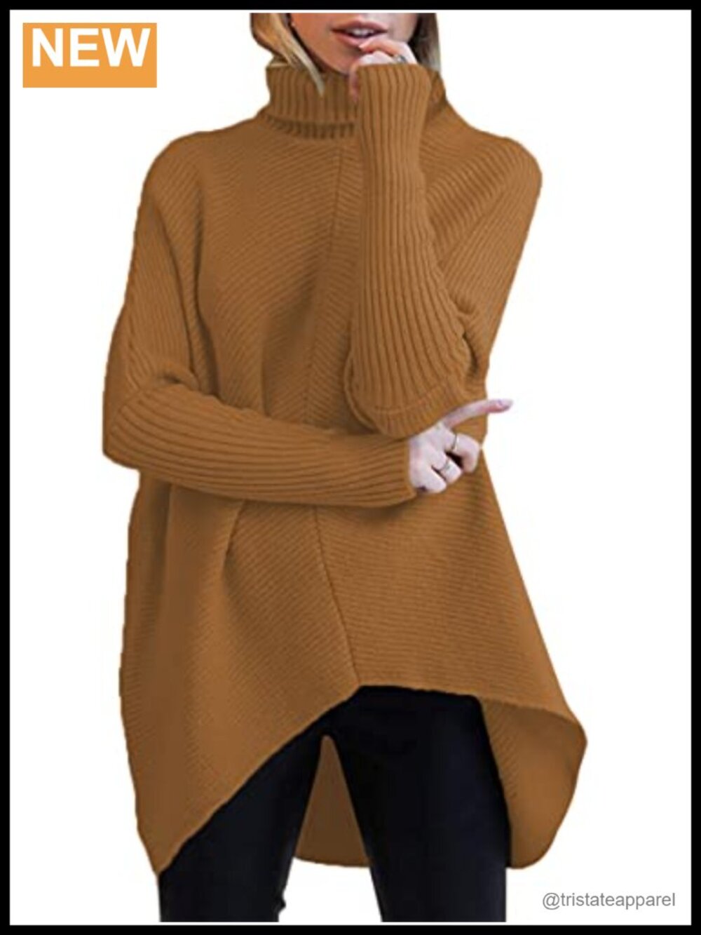Caracilia Women's Turtleneck Long Sleeve Oversized Chunky Knit Batwing Sweater